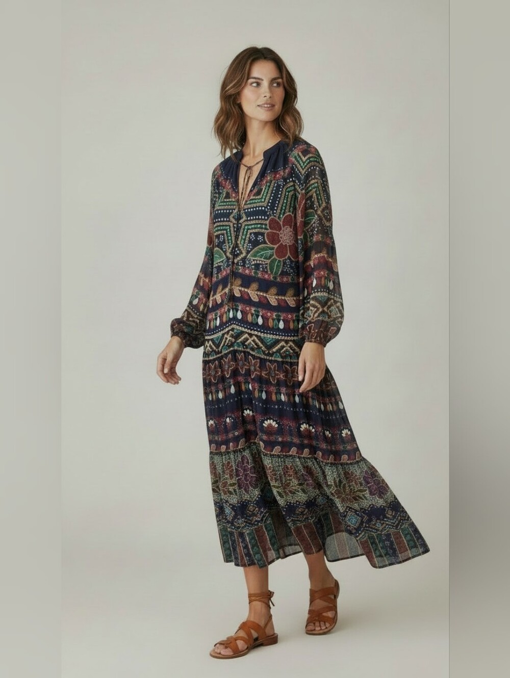 NWT FARM RIO Graphic Shine Maxi Dress Small Metallic Lurex Coin Sequin Hem $275 - Picture 12 of 13